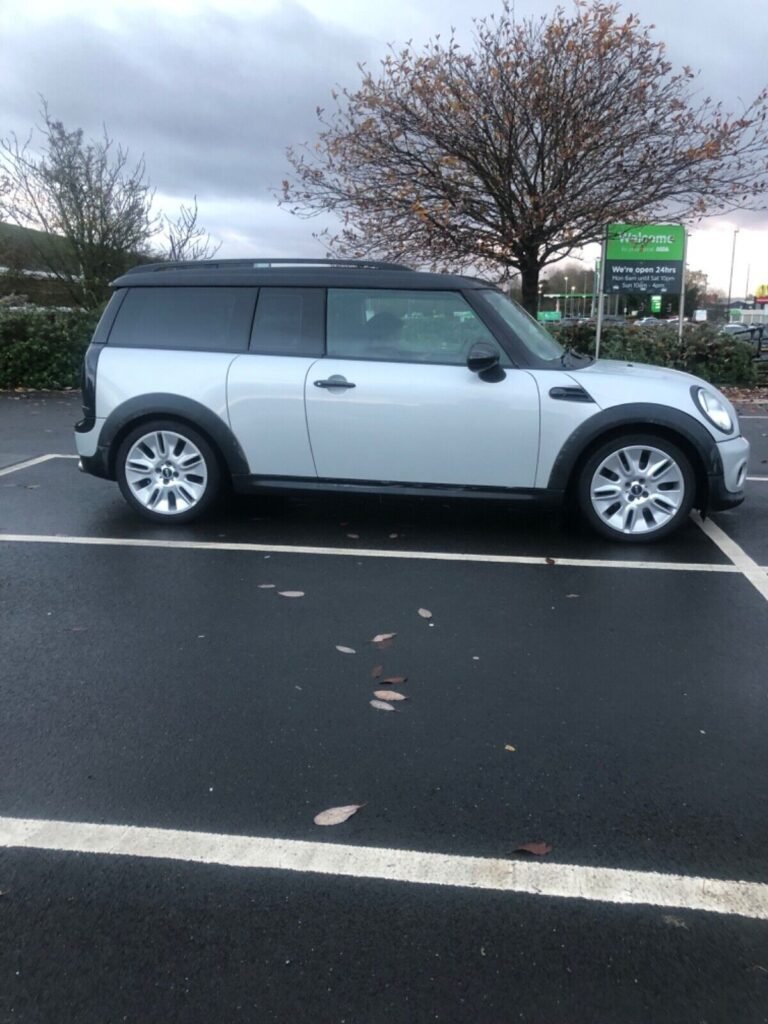 Here we have for sale my 2013 Mini Cooper clubman diesel..It’s done 108k and had 11 services the last one was done at the beginning of this month along with new front brake discs and front brake pads..Has the Mini Cooper part leather black seats .. auto lights and wipers.. cruise control.. 5 seat belts.. sport mode..traction control.. hill assist…  DAB radio with hands free phone connection.. and more..it’s had a few cosmetic upgrades .. basically a chrome delete .. head light surrounds .. grill .. lower grill.. fog light surrounds.. front badge.. belt line kit.. wing mirrors and door handles front and rear have covers fitted with a black Union Jack design in them.. rear lights tinted .. roof rails and has factory dark rear privacy glass.. if you prefer chrome  .. you can have the chrome bits if you want them..doesn’t take long to fit them..the alloys are from a special edition Mini Cooper Camden and we’re refurbed about a year ago.. I do have another set of black newly refurbed alloys (see pic).. if you want them they are £400 and i will throw in a new set of £90 wheel spacers…?She drives well .. pulls strong.. doesn’t use oil.. or drop oil .. got a good service history… MOT till September 2024….. £30 a year road tax …two keys.. log book is in my name and address … private sale so can’t do finance sorryHappy to answer any questions..Happy biddingCash or bank transfer only thank you 7 day no reserve auction.. it’s here to sell .. open to offers if you can’t wait.. located in Ne30 North Shields area so please look where that is before bidding..thanks again